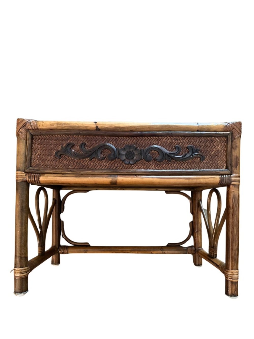 Bamboo Rattan Vintage Planter Stand Woven Wicker Boho Tropical Floral 21"